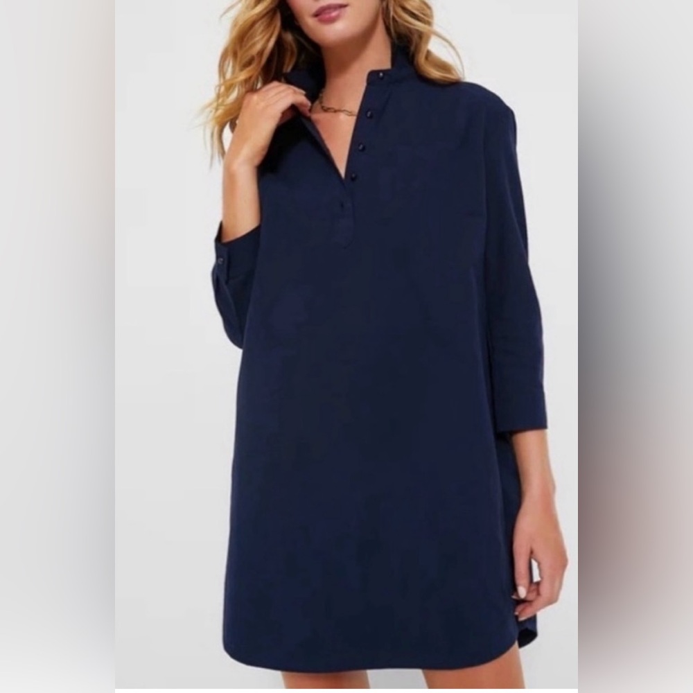 Pomander Place By Tuckernuck French Navy Blue Polly 3/4 Sleeve Shirtdress Sz L - Picture 7 of 8